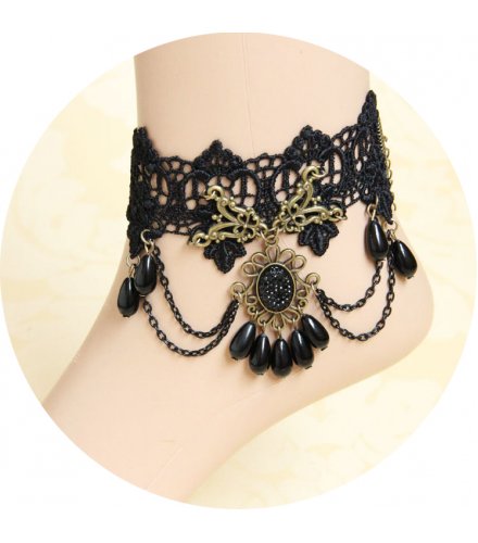 AK022 - Black Beaded Lace Anklet