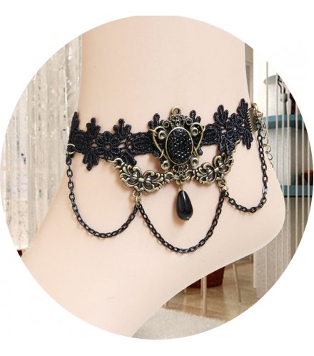 AK023 - Black Lace Beaded Anklet