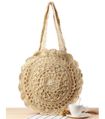 CL574 - Simple Hollow Round Shoulder Straw Bag