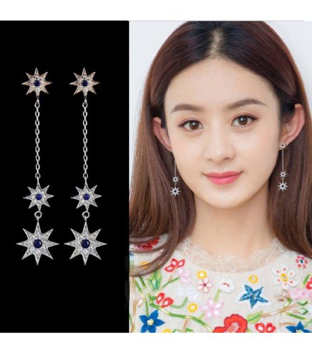 E1025 - Silver Star Long Earrings