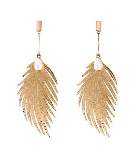 E1034 - Fashion metal feather long earrings