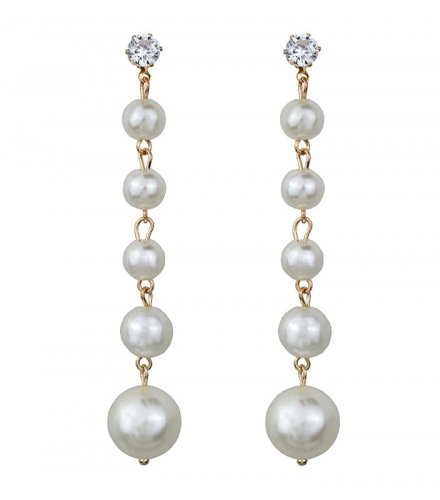 E1039 - Korean fashion temperament Long pearl zircon earrings