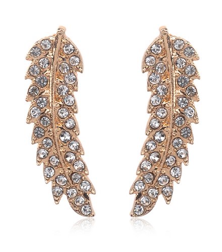 E1047 - Diamond rhinestone leaf earrings