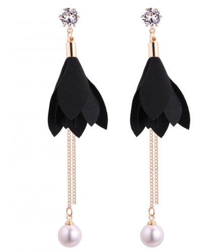 E1116 - Korean fresh leaves pearl tassel zircon earrings