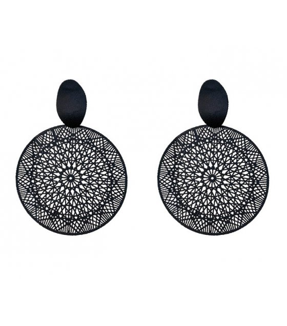 E1166 - Hollow geometric circle black earrings