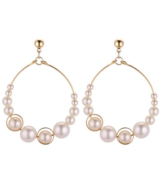 E1217 - Fashion pearl beaded hoop geometric earrings