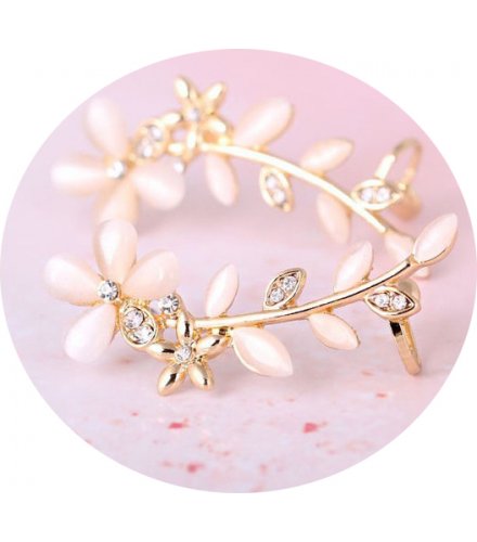 E1225 - Diamond flower leaf opal ear clip earrings