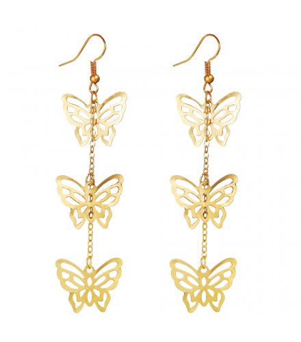 E1251 - Hollow Butterfly Pendant Gold Earrings