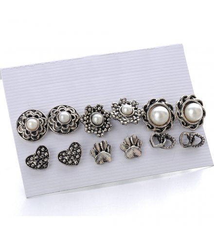 E1280 - Retro pearl flower 6 pairs of earring