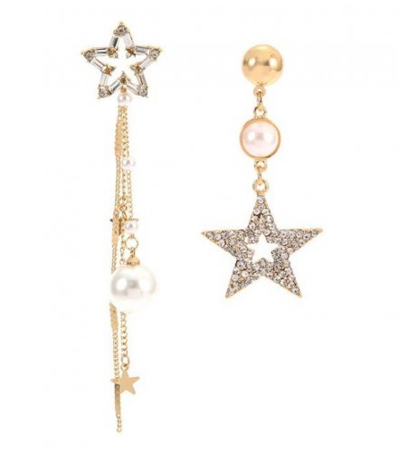 E1281 - Korean asymmetrical five-pointed star pearl tassel earrings