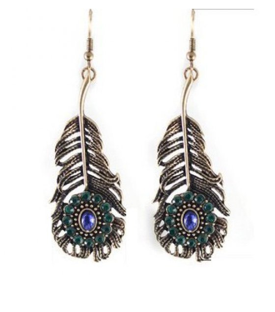 E1303 - Gemstone peacock feather earring