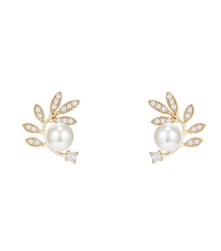 E1322 - Zircon leaf pearl earrings