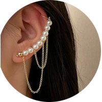 E1339 - Pearl Tassel Asymmetric Retro Earrings