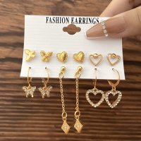 E1457 - Peach heart rhombus earrings set