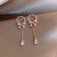 E1521 - Crystal water drop bow earrings