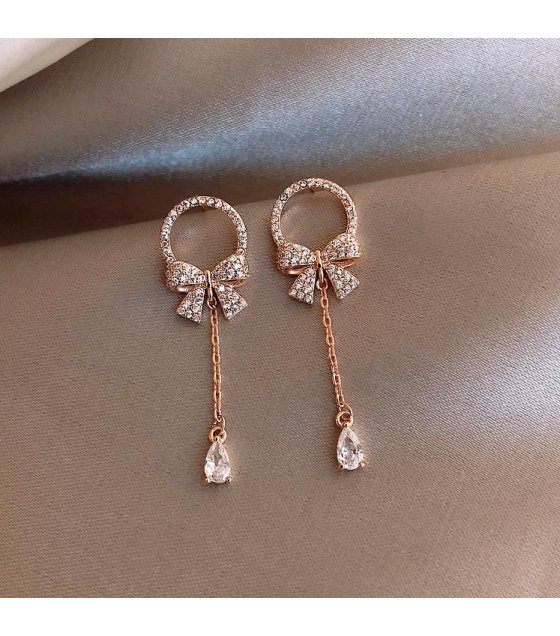 E1521 - Crystal water drop bow earrings