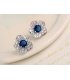 E485 -Silver and blue flowers crystal earrings 