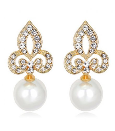 E813 - Gold diamond flower pearl earrings
