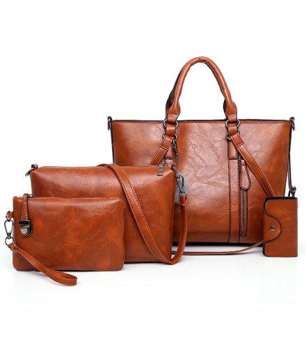 H1029 - Retro Oil Wax 4pc Shoulder Handbag Set
