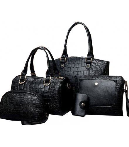 H1287 - Fashion Crocodile Pattern 5 Piece Messenger Handbag Set