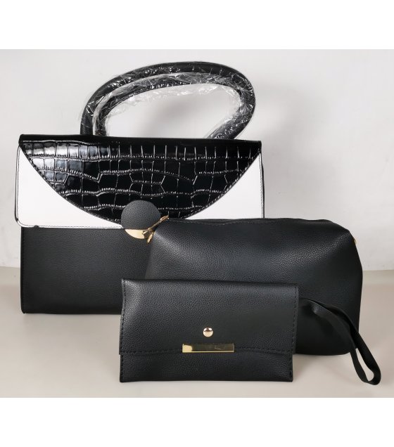 H1604 - Stylish Black & White 3pc Handbag Set