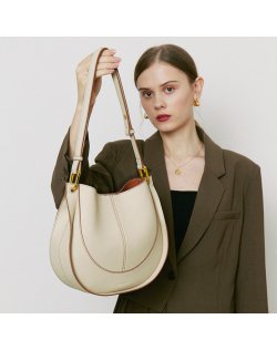 H1656 - Molly Genuine Leather Saddle Bag (Cream)