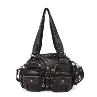 H1707 - Black Double Satchel Bag