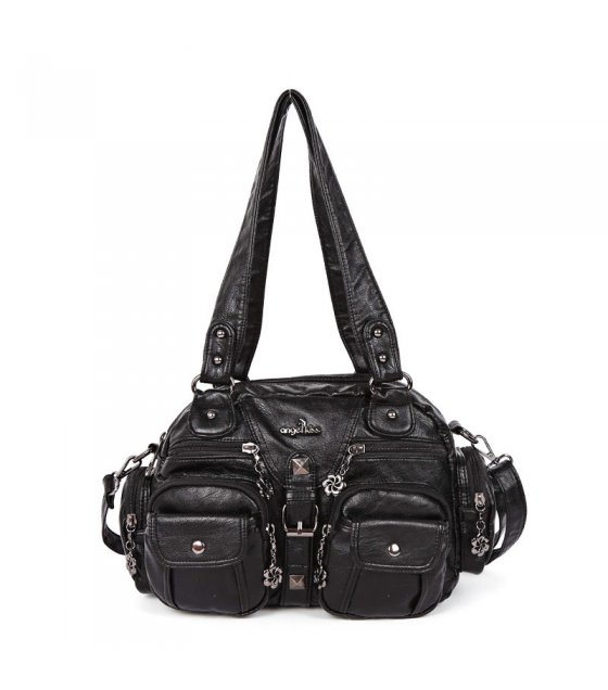 H1707 - Black Double Satchel Bag
