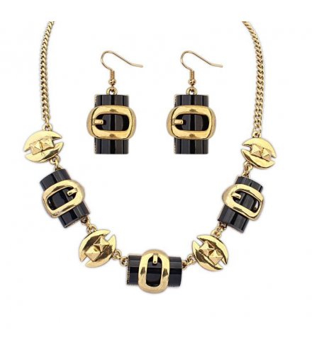 SET151 - Golden Black Trendy Necklace Set