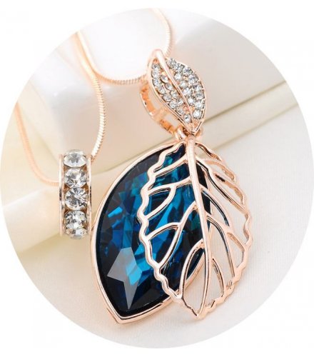 N1199 - Blue Gemstone Leaf Necklace
