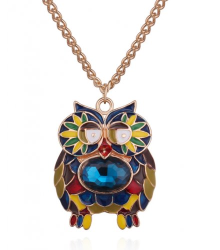 N1897 - Retro personality color drop oil owl necklace