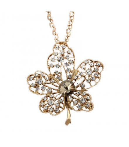 N192 - golden leaves gem diamond pendant sweater chain