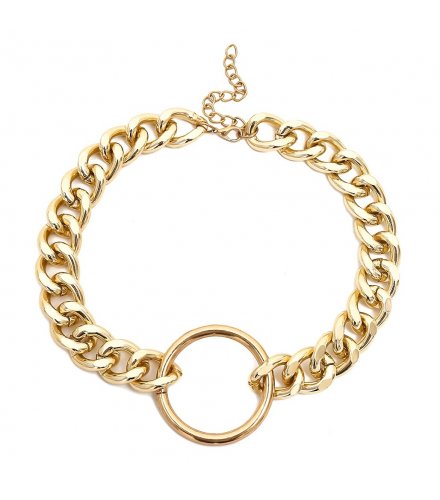 N2037 - Golden Circular Pendant Necklace