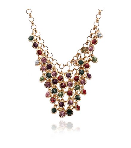 N2156 - Gemstone multi-layer chain diamond necklace