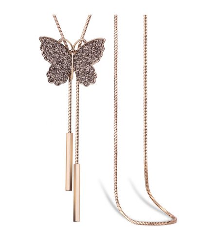 N2165 - Korean simple diamond butterfly long tassel necklace