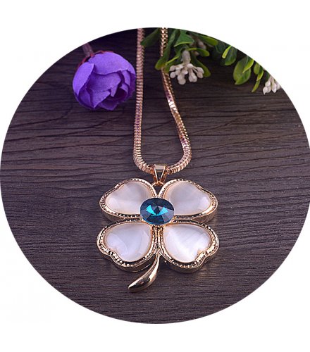 N2246 - Opal Crystal Hollow Four Leaf Flower Alloy Necklace