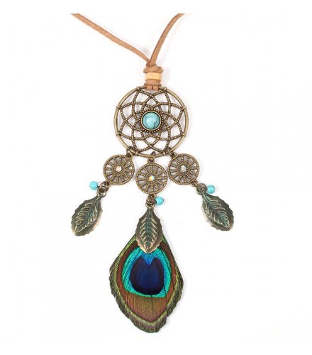 N2254 - Bohemian style peacock feather necklace