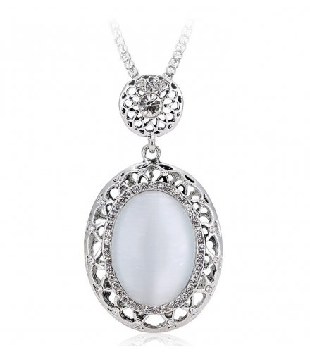 N2272 - Oval opal pendant long necklace