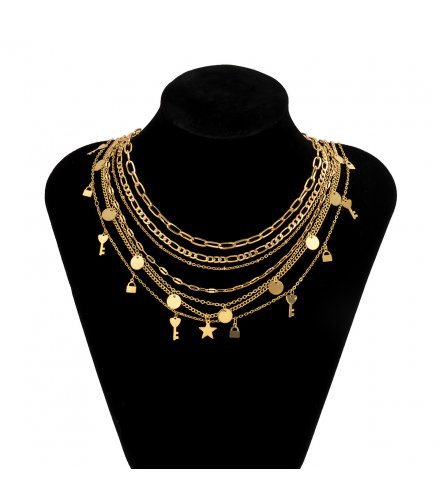 N2351 - Simple sequin key lock set clavicle necklace