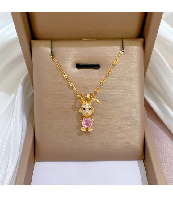 N2522 - Light luxury pink rabbit Necklace