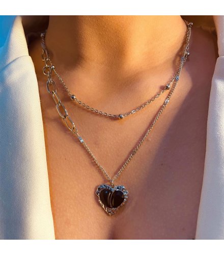 N2547 - Double Layer Heart Pendant Necklace