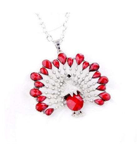 N820 - Silver & Red Mixed Peacock Necklace