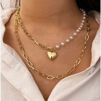 XN018 - Simple multi-layer pearl chain heart pendant