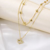XN019 - Double-layer peach heart chain Necklace