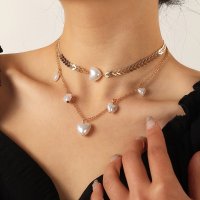 N2544 - Pearl love double-layer clavicle necklace
