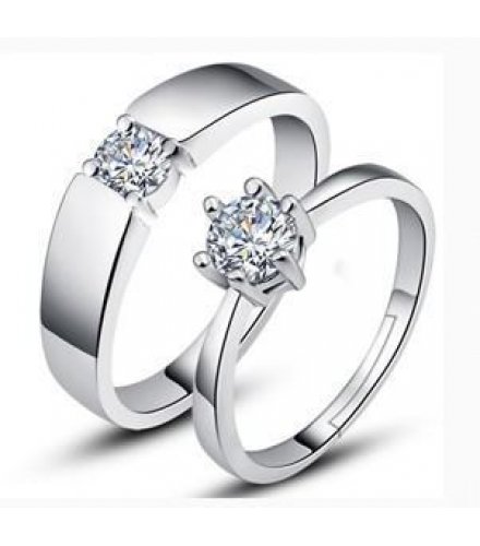 R250 - White Diamond Alloy Silver Couple Ring Set