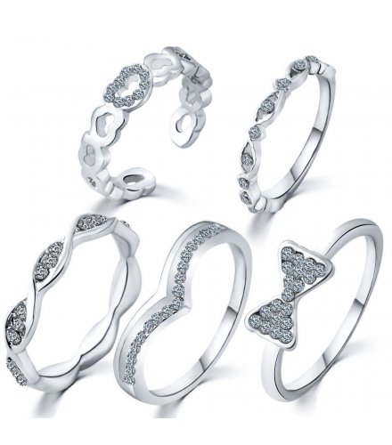 R298 - Bow Heart Silver ring Set