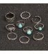 R594 - Retro Totem Flower Turquoise 10-Piece Set Ring