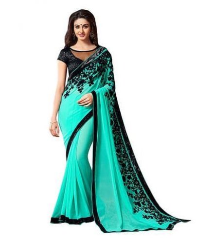 SJ003 - Green Georgette Embroidered Saree With Blouse