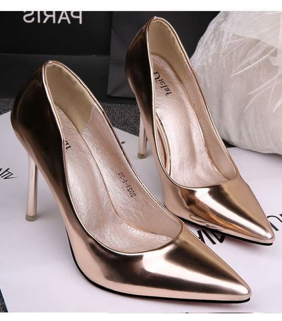SH001-36Size - Thin Heels Champagne Gold Shoes - |Sri lanka